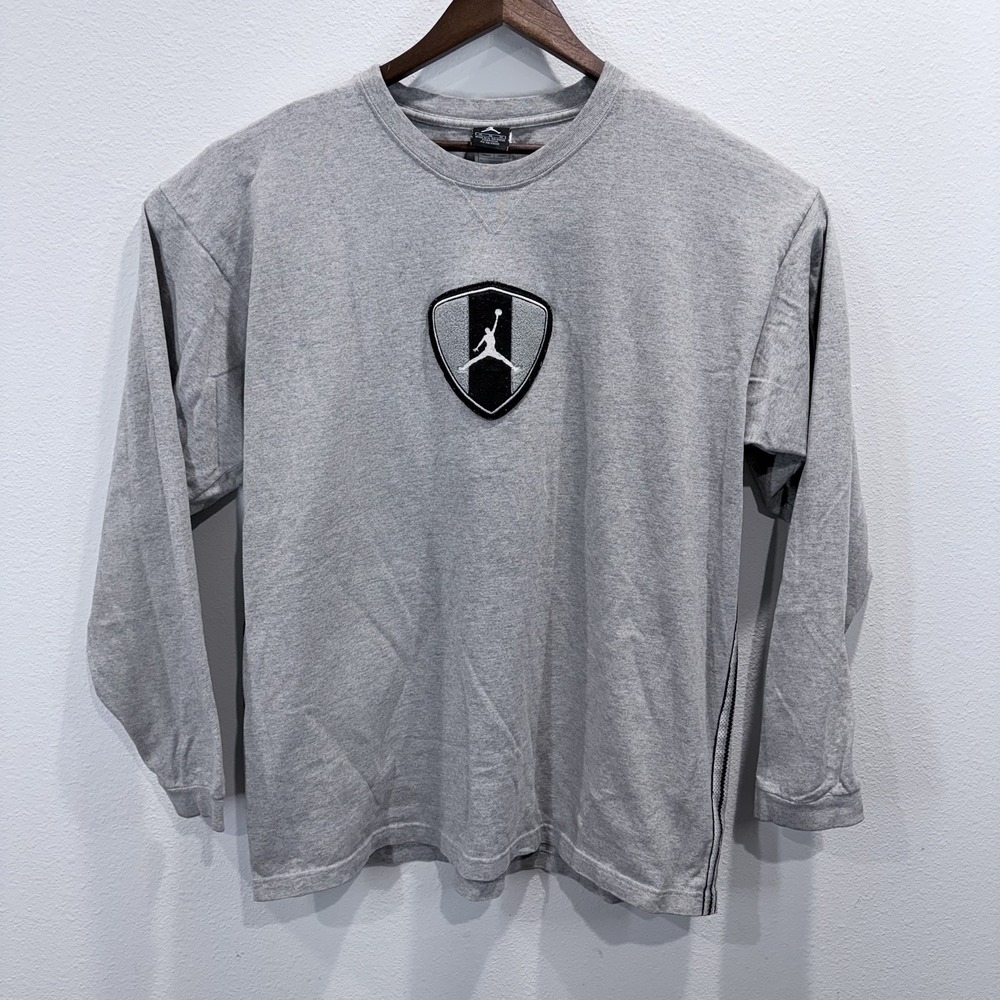 Vintage Y2K Jordan Brand Long Sleeve Shirt XL Gray Embroidered Shield Logo 2000s